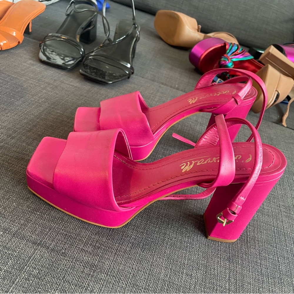 Elegant Fuchsia Block Heel Sandals
